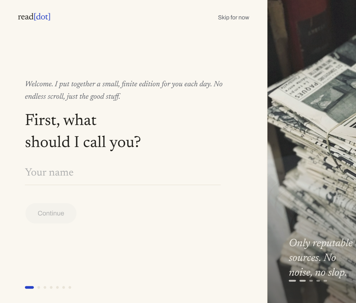 The Tune my feed onboarding screen